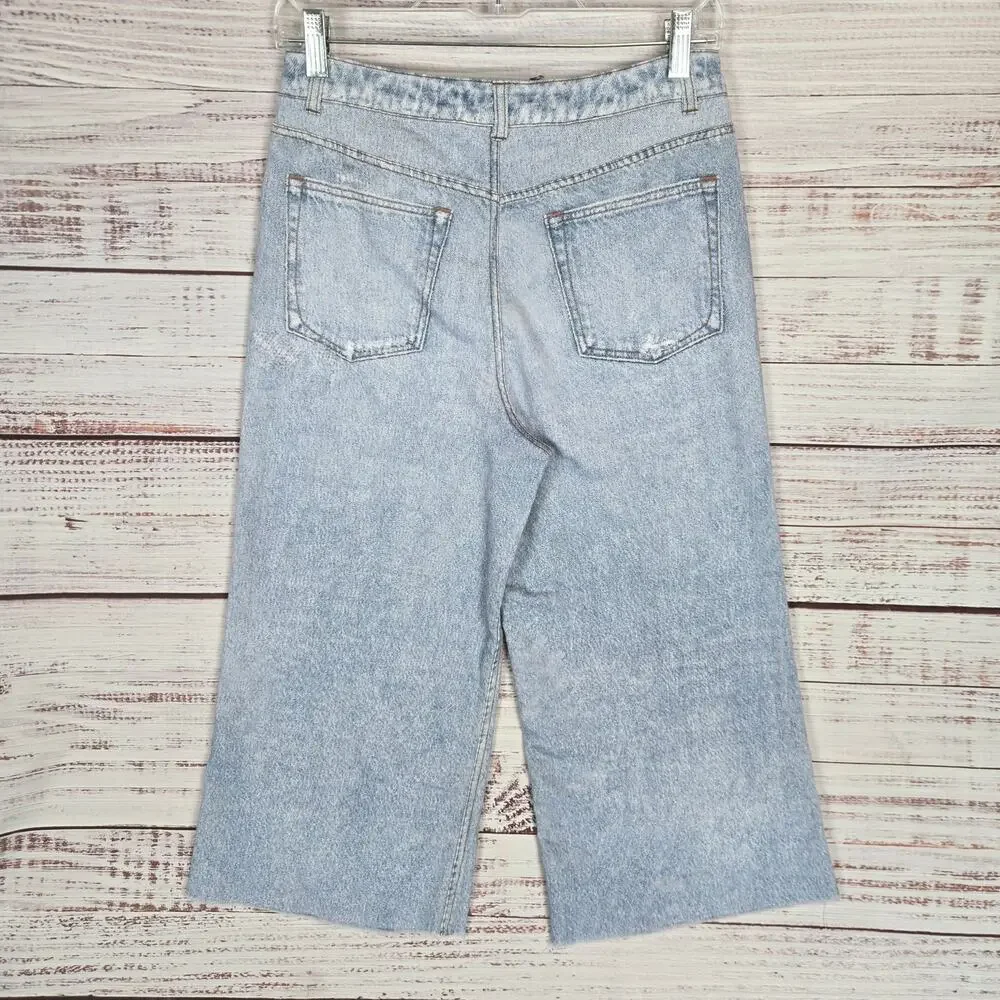Joie Wide Leg Capri Jeans S/P Light Wash High Rise Cut Off Boho Festival Minimal